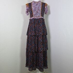 Sui by Anna Sui Patchwork Floral Tiered Maxi Dress – XS